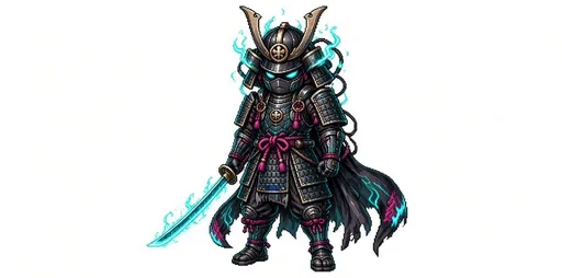 霓虹 Q 版赛博武士像素艺术