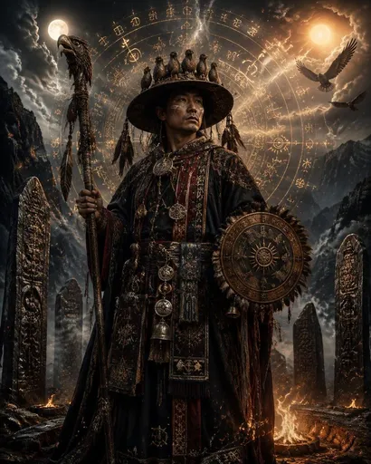彝族毕摩大祭司奇幻肖像