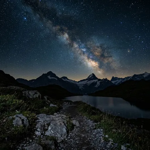 午夜时分的写实山峦剪影