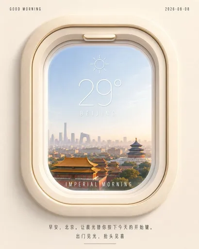 北京飞机舷窗晨间海报