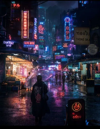 赛博朋克雨夜市集