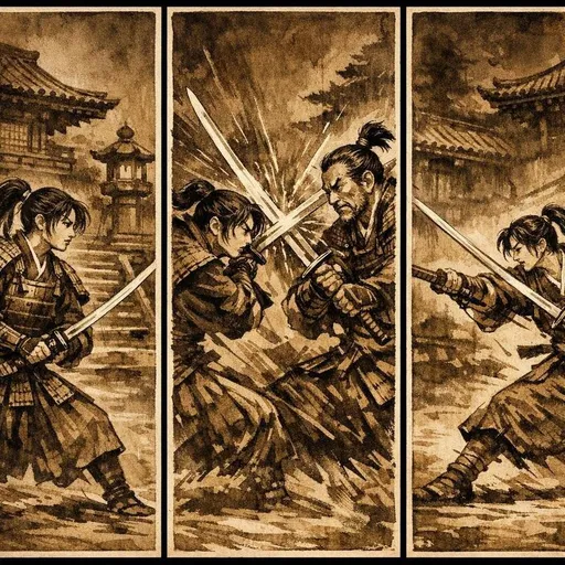 日本武士浮世绘三联画