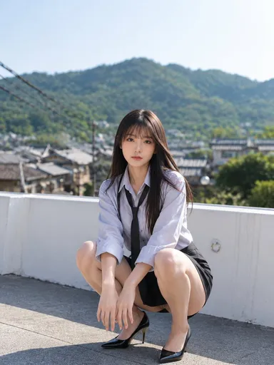 屋顶山景人像