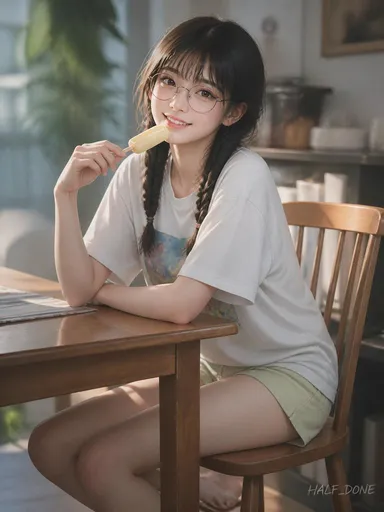 阳光咖啡馆里的冰棍肖像