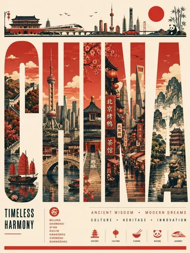 矢量风格国家旅游海报