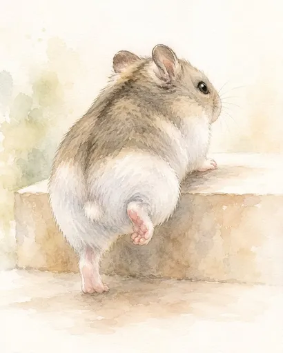 水彩仓鼠攀爬台阶