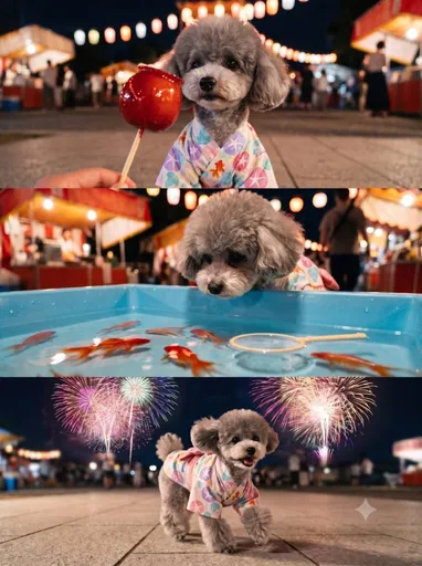 夏季祭典上的玩具贵宾犬