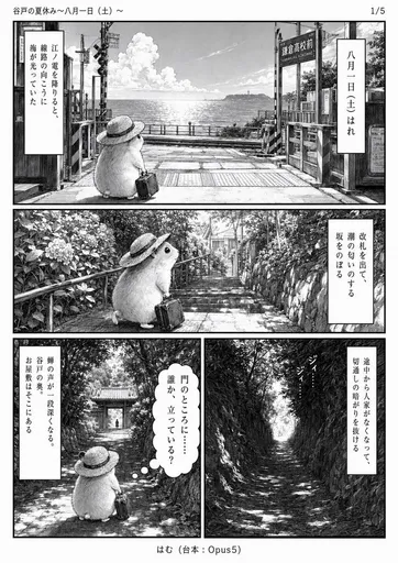 黑白夏日仓鼠漫画页面
