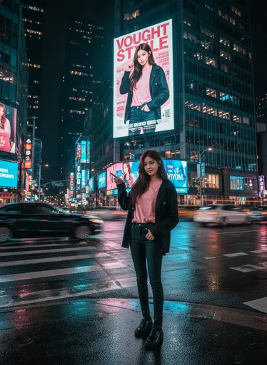 电影感城市夜景广告牌人像