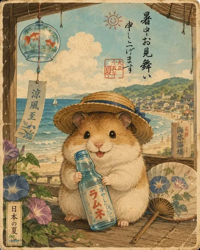 仓鼠日式夏日贺卡