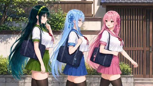 三位动漫女高中生行走