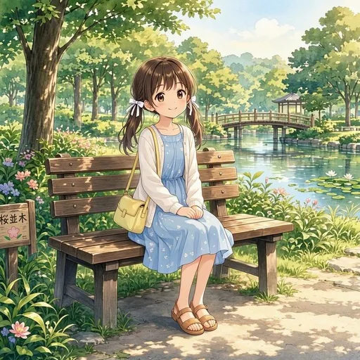 花园长椅上的动漫少女