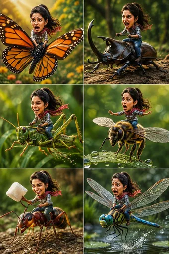 微型冒险家与巨型昆虫拼贴画
