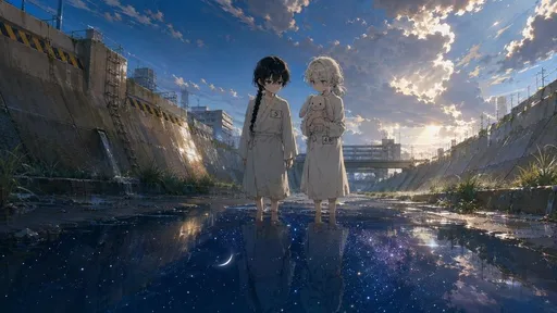 星空倒影下的动漫少女与运河