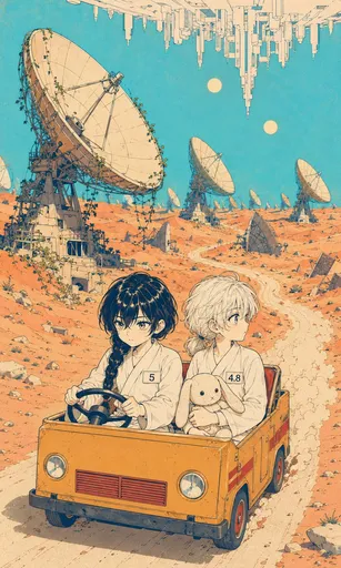 复古漫画风格沙漠无线电天文台