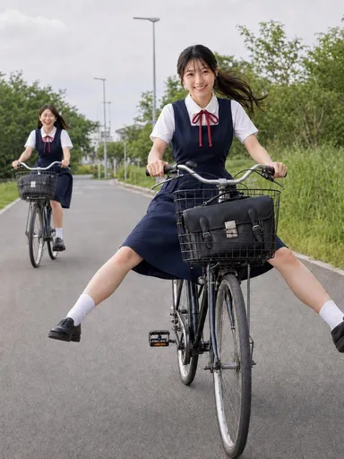 骑自行车的女学生