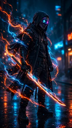 赛博朋克霓虹忍者武士