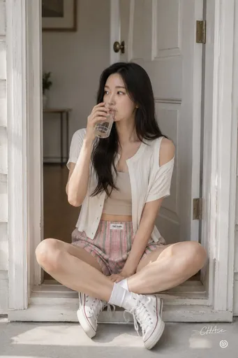 极简白色摄影棚居家肖像