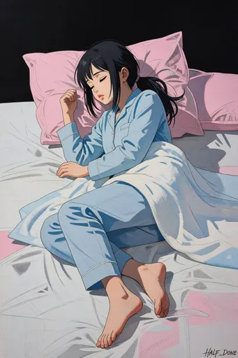 漆黑房间里熟睡的女孩