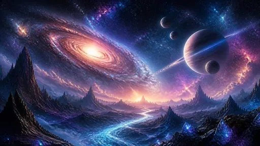 带有环状行星的异星地平线