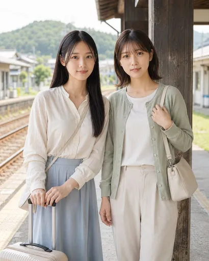 乡村火车站的两位参考女性