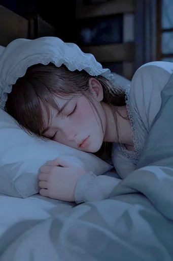 戴睡帽的熟睡女子