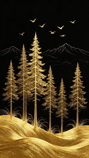 极简金色森林插画