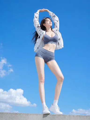 低角度蓝天运动装