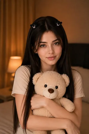 手持泰迪熊的年轻女性肖像