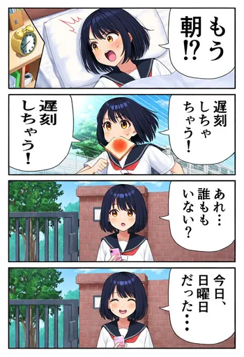 四格漫画:迟到的女高中生
