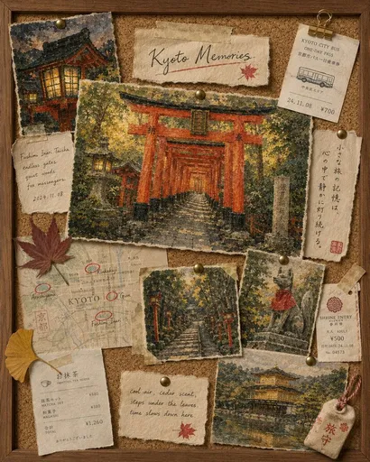 京都回忆软木板拼贴画