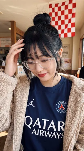 PSG 球衣搭配泰迪熊外套自拍