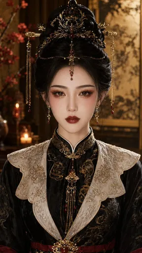 中国风“墨金”妆容肖像