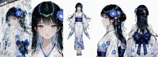 蓝色花卉和服角色设定图