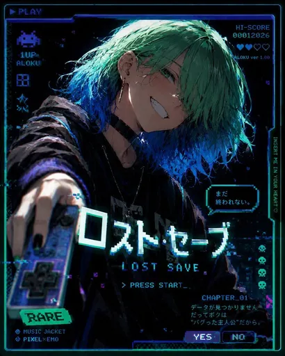 故障风格“Lost Save”动漫游戏封面