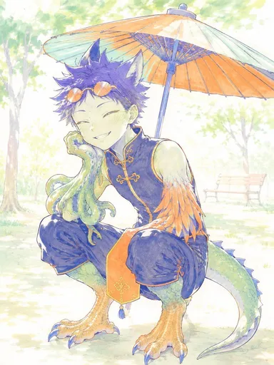 水彩幻想龙鸟少年
