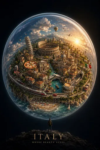 悬浮微缩世界旅行海报
