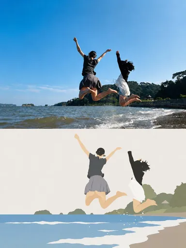 日式剪纸风格旅行插画