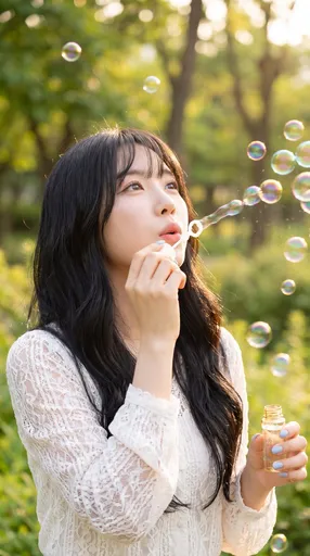 吹泡泡女子的梦幻肖像