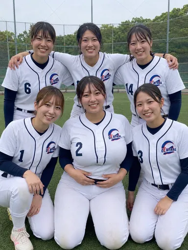 六名女生棒球队合影