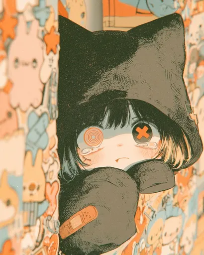 哥特可爱风猫耳少女帘后窥视
