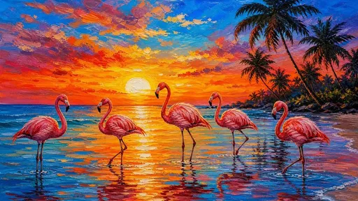 印象派火烈鸟油画