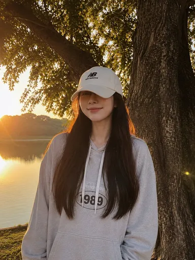 夏日湖畔自行车人像