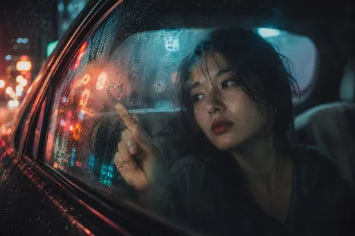电影感雨夜车内人像