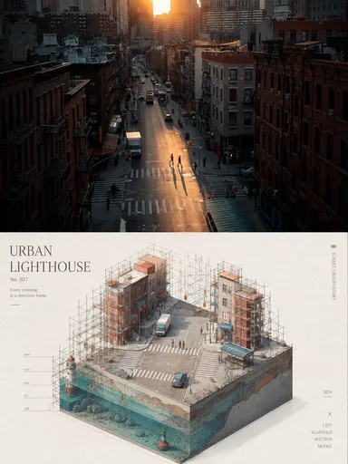等轴测微缩建筑景观海报