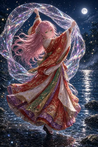 月下幻彩和服舞者