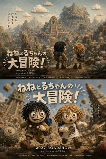 两张日式粘土定格动画冒险海报
