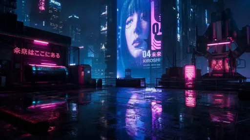 雨夜赛博朋克城市天台
