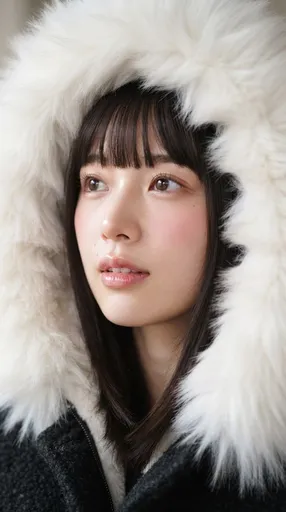人造毛皮兜帽美妆人像