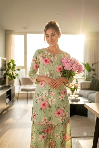 身着花卉传统服饰的南亚女性